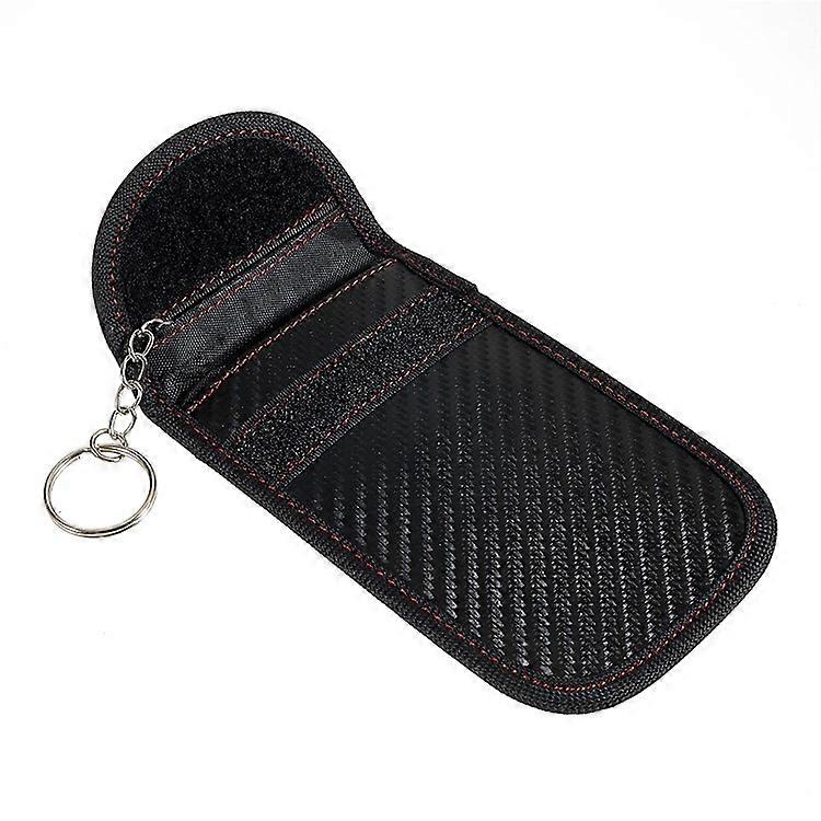 Double Layer Carbon Fiber Texture Leather RFID Car Key Signal Shielding Bag Key Storage Pouch