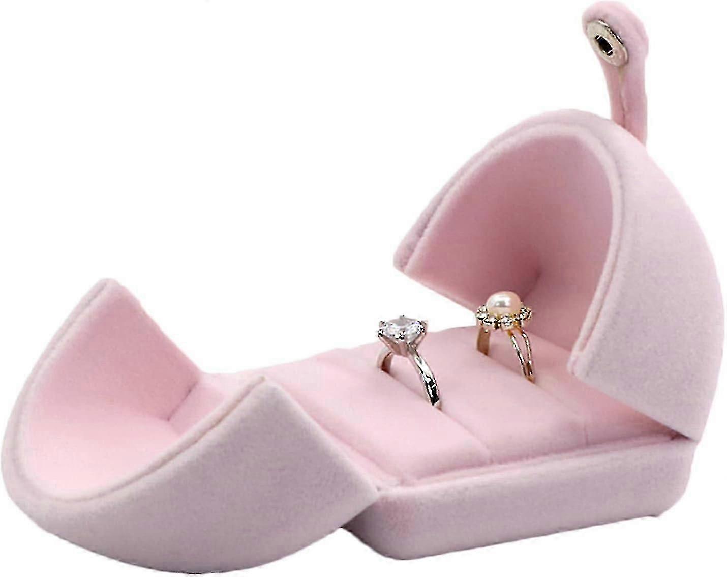 Ring Box, Heart Shape, Flannel Ring Box, for Gift Box, Wedding, Engagement Ring(Pink)