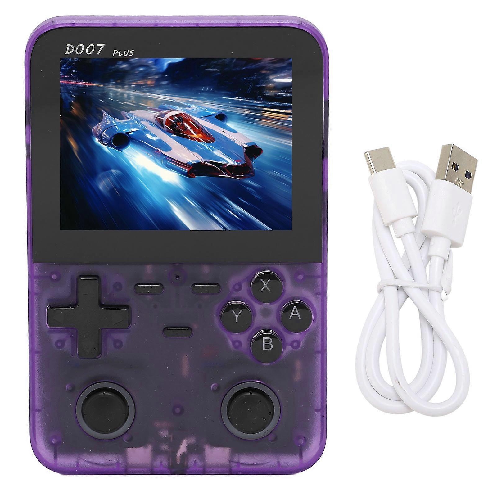 D007 Retro Handheld Game Console - 3.5" HD Screen, 64GB, Transparent Purple, 9 Emulators