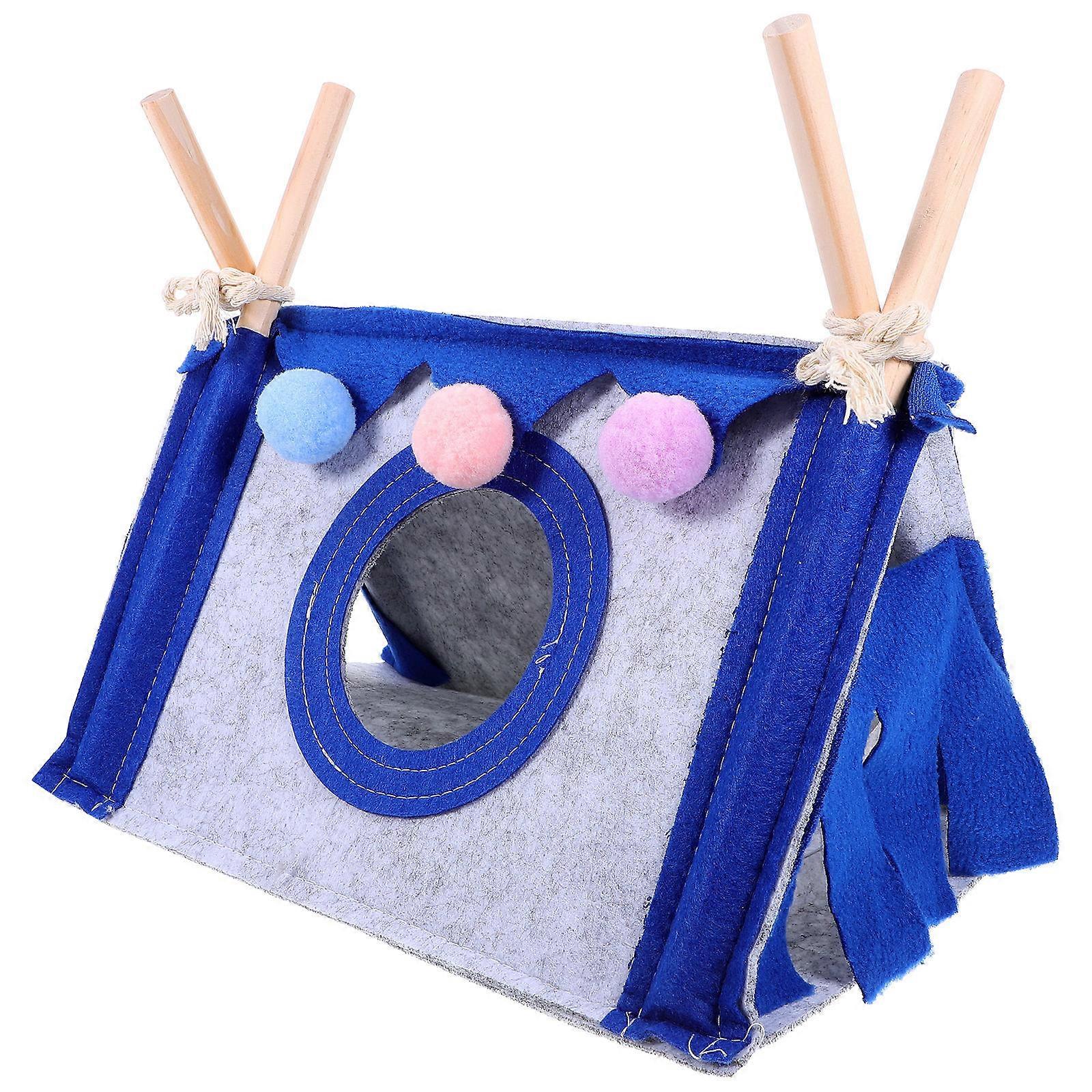 Small Animal Hideout Guinea Pig Tent Hamster Cave Bed Blue Color Triangular Hiding Spot Felt Fabric 1Set