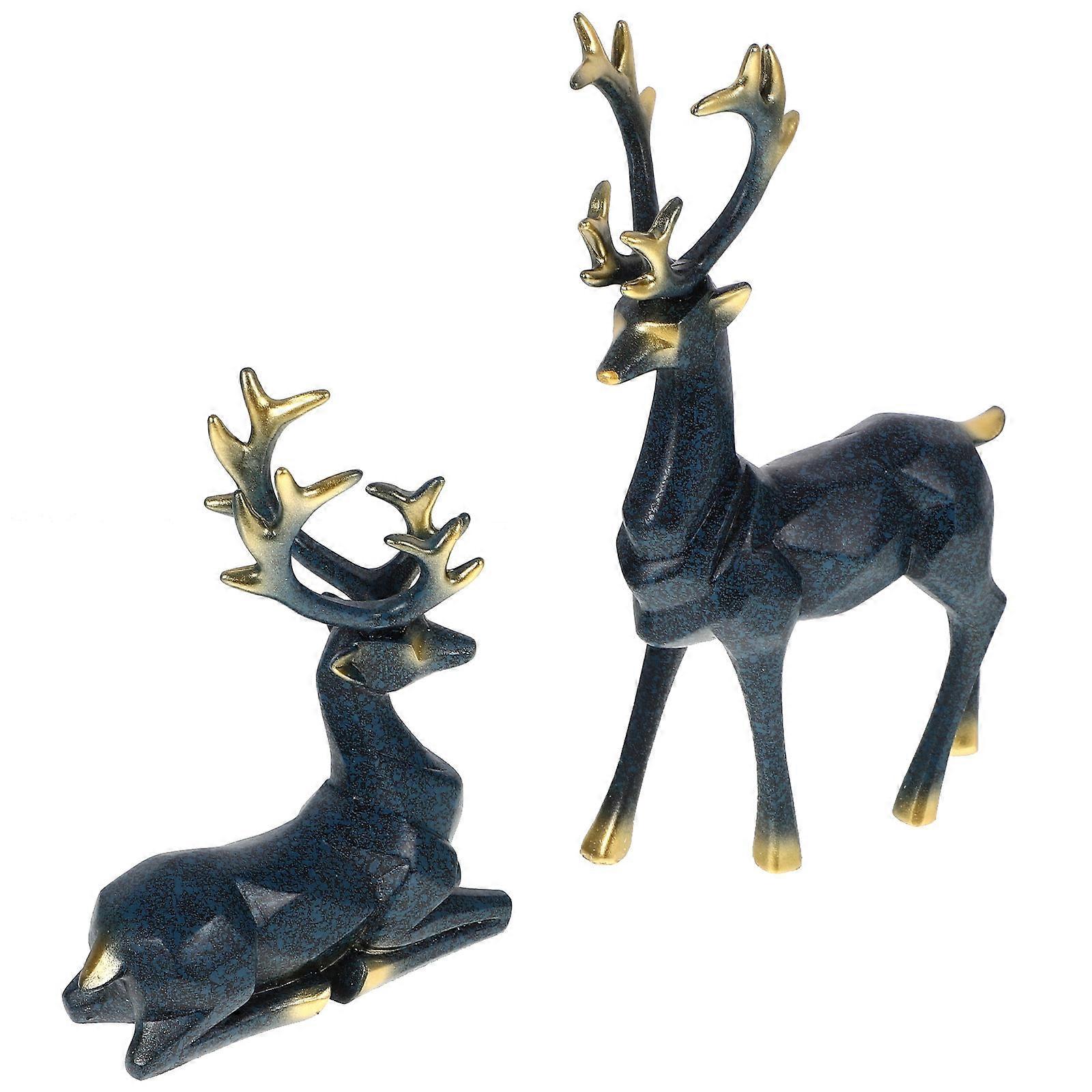 Resin Elk Figurines Set Nordic Style Desktop Animal Decor Smooth Surface Flat Bottom for Office Living Room Cabinets