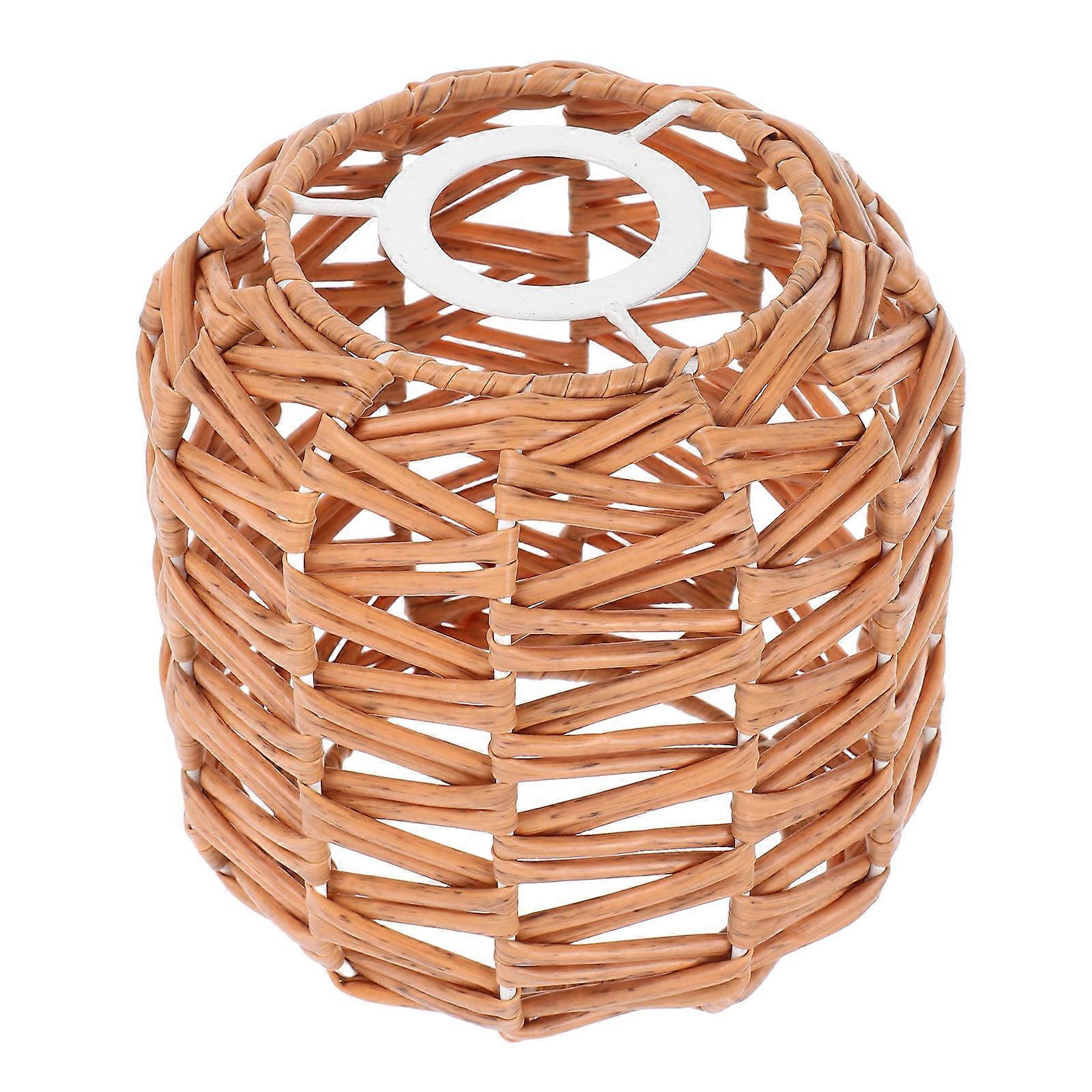 Handmade Light Shade Faux Rattan Woven Lampshade Pendant Lighting Dining Room Rustic Style Khaki 15.50X15.50X15.00CM Bulb Guard 1Pcs