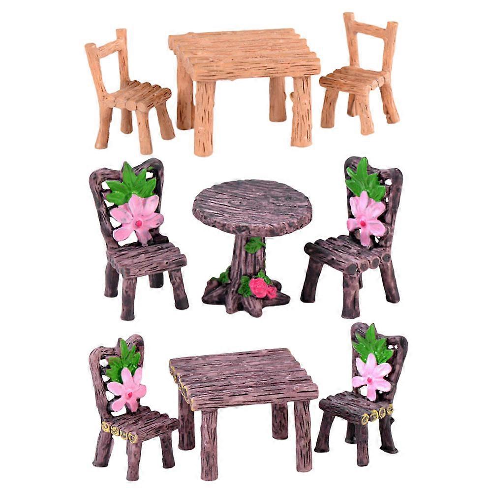 3 Sets Mini Resin Garden Furniture Ornaments, Realistic Micro Landscape Table & Chairs, Smooth Touch Miniature DIY Accessories for Dollhouse,