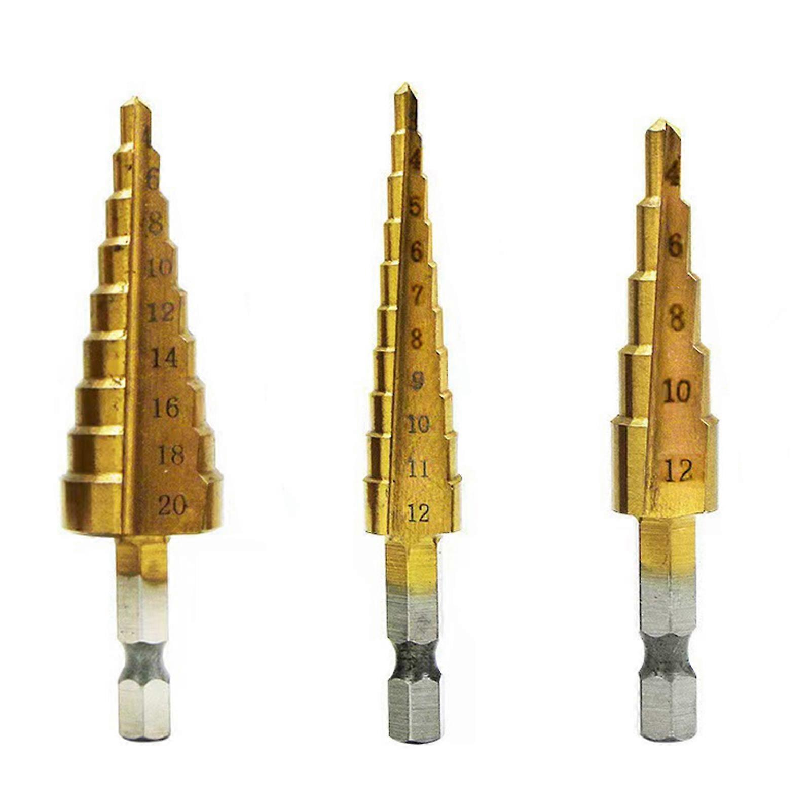 Step Drill Bit High Speed Steel, Titaniums Coated, Double Flute Cutting Blades Step Drill Bits for Metal