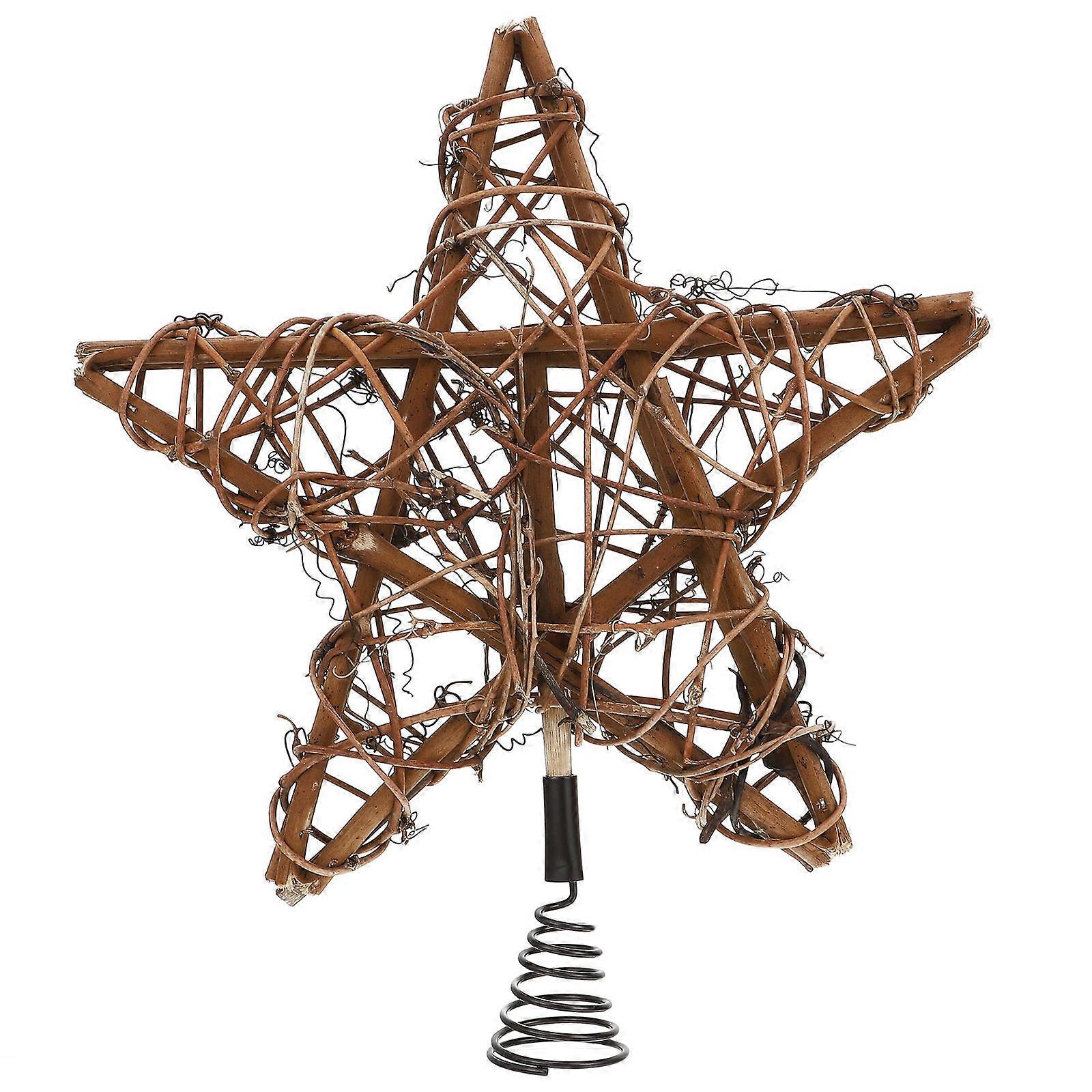 Vintage Christmas Decor Star Topper Tree Decoration Holiday Atmosphere Simple Structure Iron Rattan 30x25cm 1Pcs