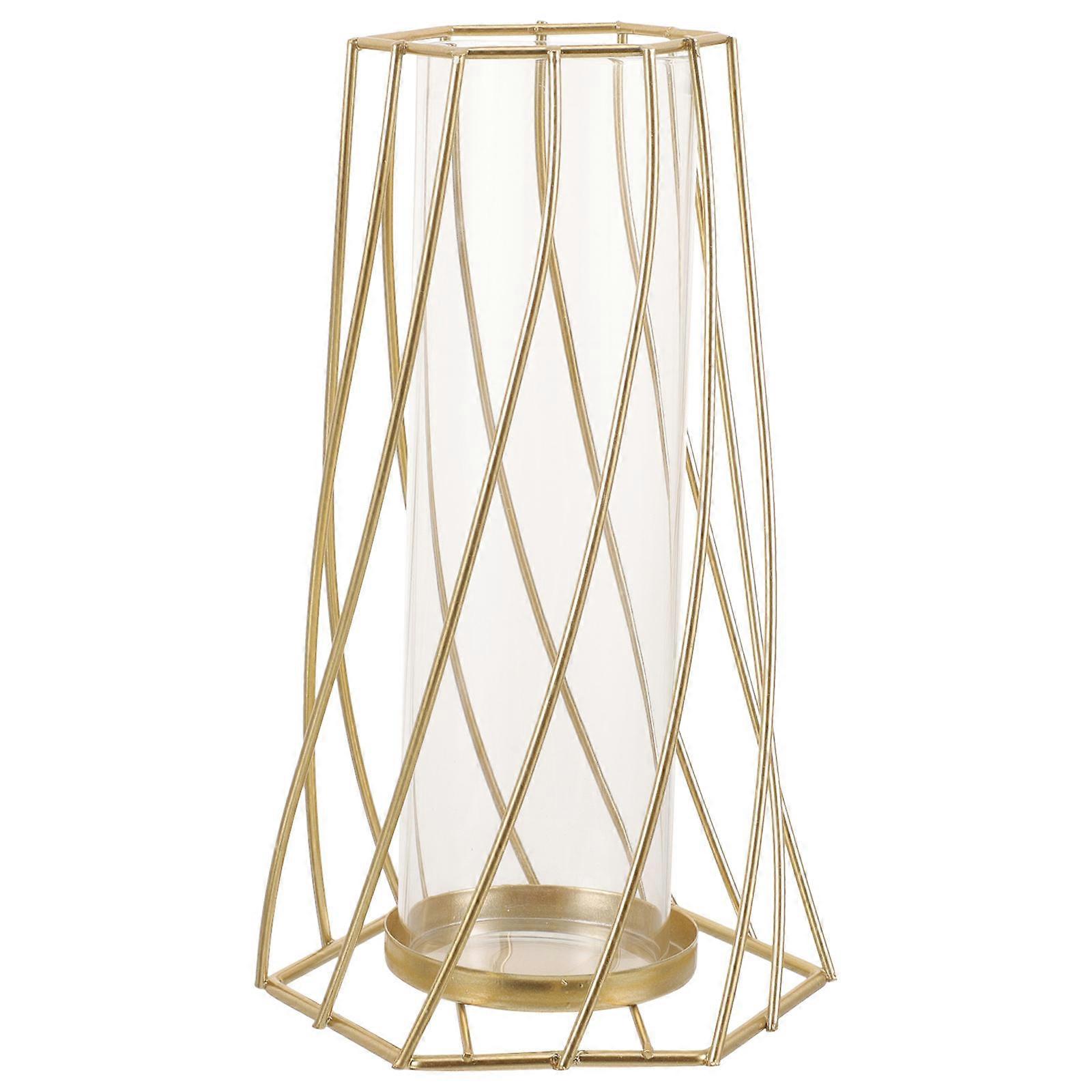 Grid Modeling Vase Ornament Reading Room Decor Iron and Glass Material 21x11cm Modern Style 1Pcs