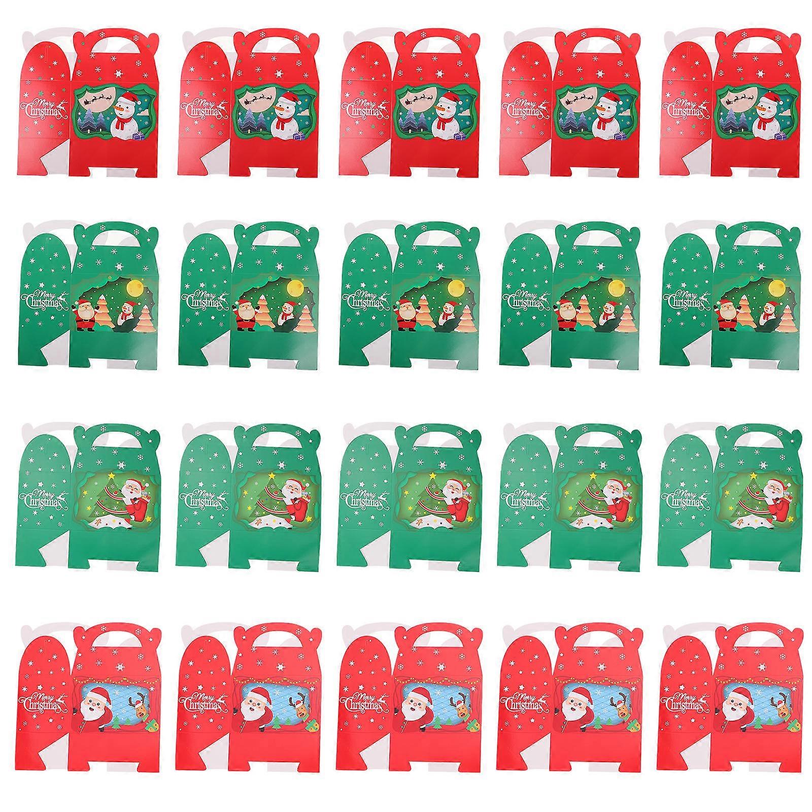20pcs Christmas Candy Cases Gift Bags with Handle Portable Present Boxes Cartoon Design Durable Holiday Party Favor Packaging Wrapping Pouches