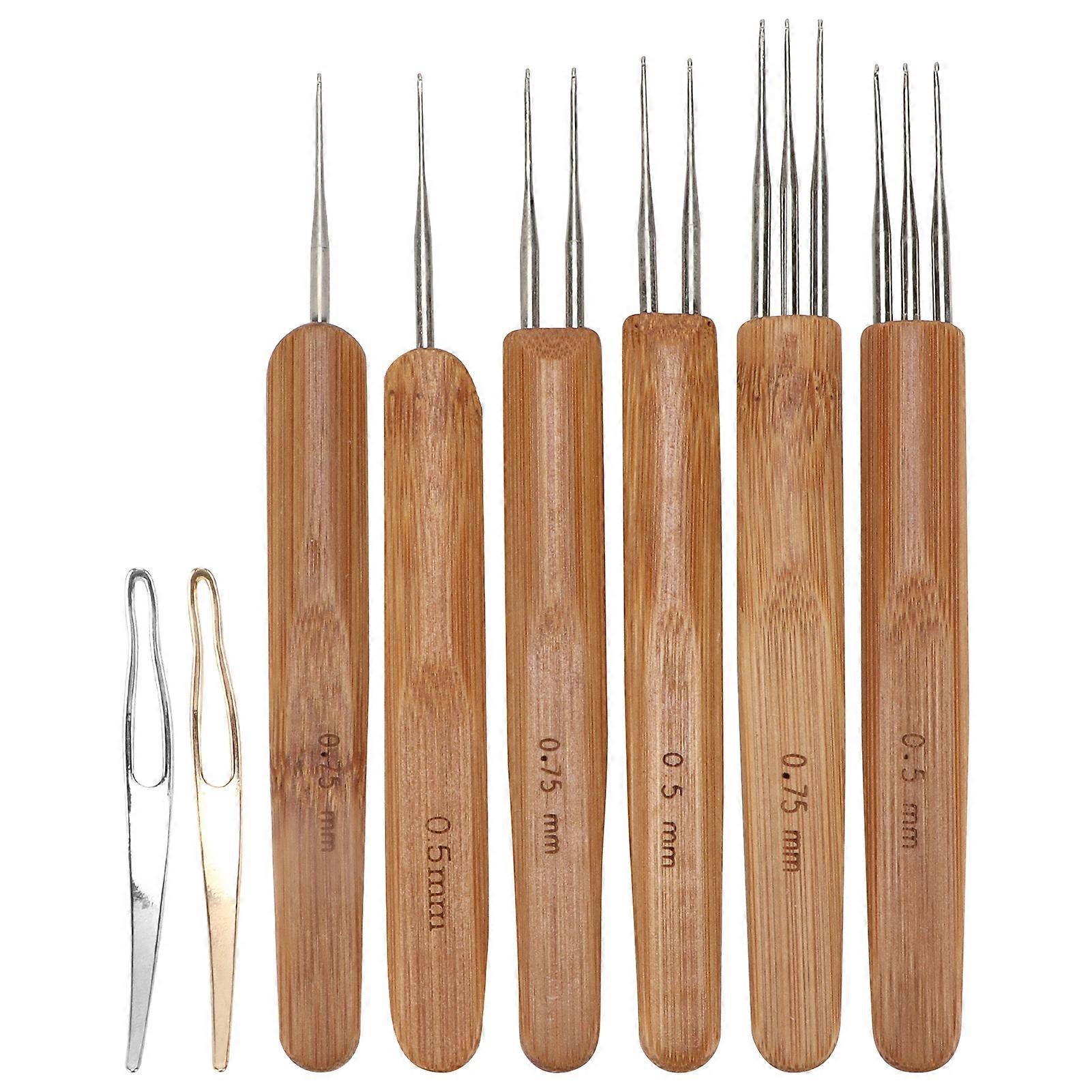 Dreadlock Crochet Hooks Bamboo Handle Reggae Special Multi-Head Knitting Tool for Dirty Braids