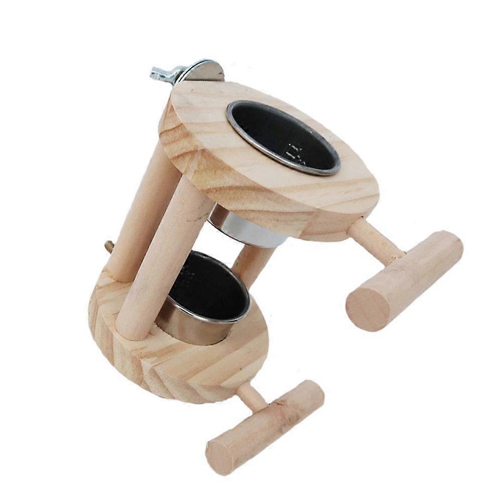 תוכי מים קערת ציפור האכלה כוסות כיכר טבעי נירוסטה עץ פלסטיק 5.5X3.5X4.3in 1 סט