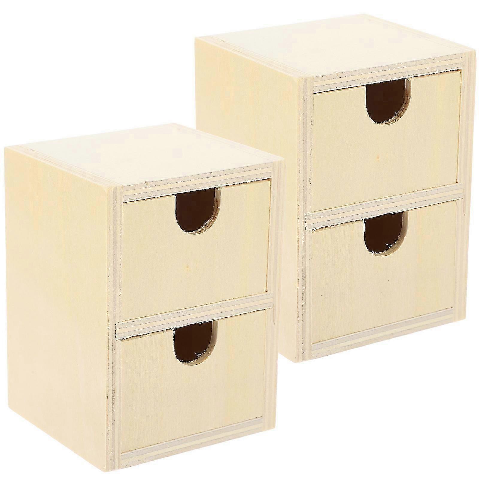 2 pcs Unpainted Wooden Small Drawers DIY Blank Wooden Small Drawers 2 Layers Small Drawers