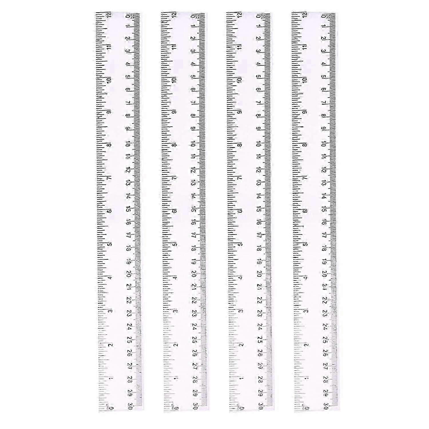 4 Pack 30cm Ruler Multipack Clear Ruler Plastic Rulers 12 Inches Shatter Resistant Ruler Shatterproo