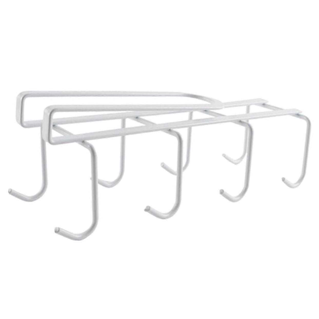 Wallmounted kitchen rack with hooks for cups and mugs  
Spacesaving storage system  
No drilling required  
White