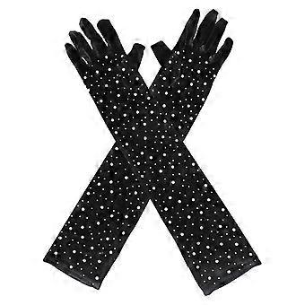 1 paar elegante strass-handschoenen voor vrouwen, modieuze feestkostuumhandschoenen voor bruiloften, ballen, speciale evenementen (zwart)