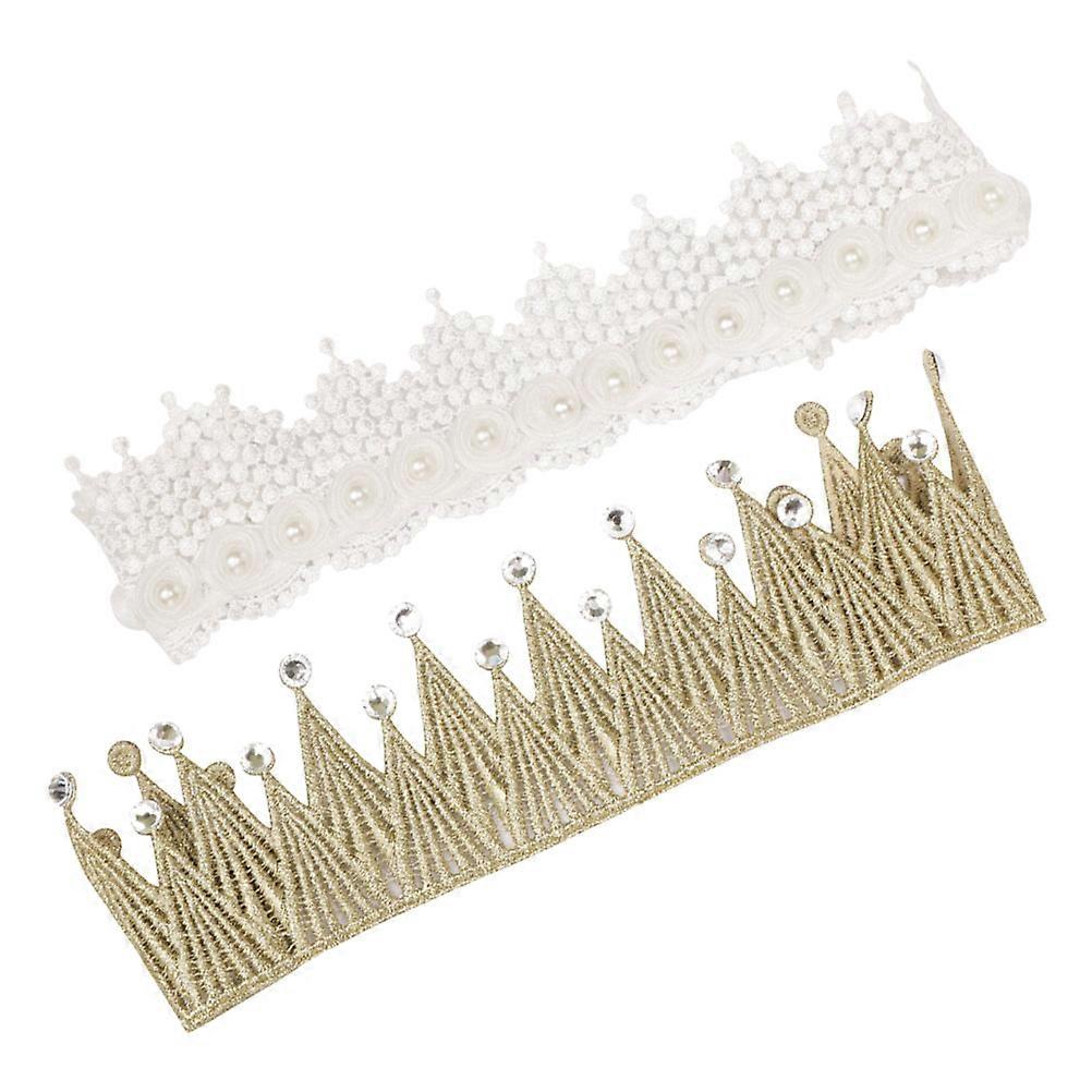 2pcs Sequin Crown Headbands Elastic Lace Hair Ornaments for Newborns Photo Props Showers Comfortable Stylish Angel Vintage Design