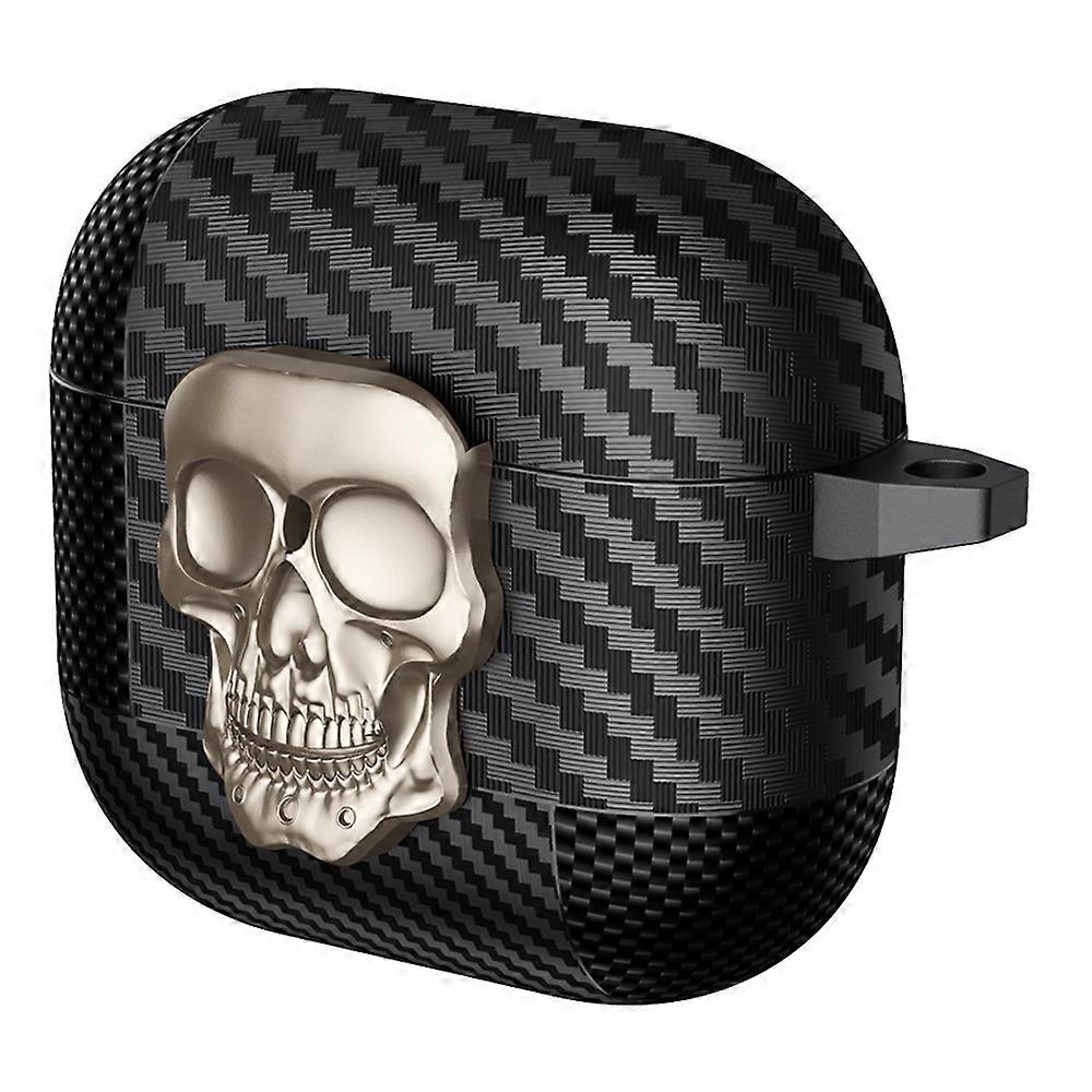 For AirPods 4 with ANC Protective Case Skull Design Snap Switch TPU Metal Earphone Cover with Carabi