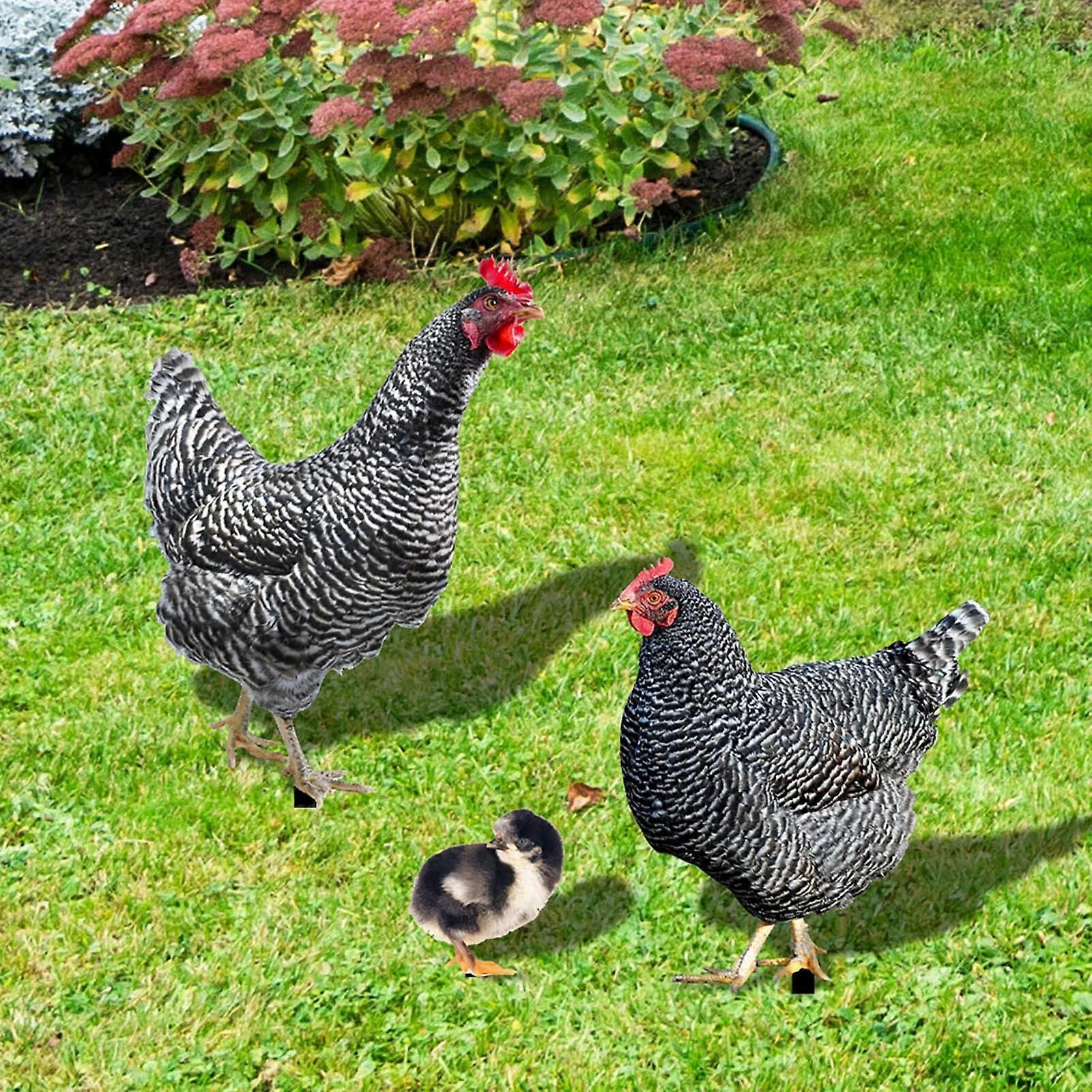 Chicken Family Garden Stake - Set of 3 Handmade Decorative Garden Figures, Colorful Hen Statues for Patio and Balcony, Universal Size
