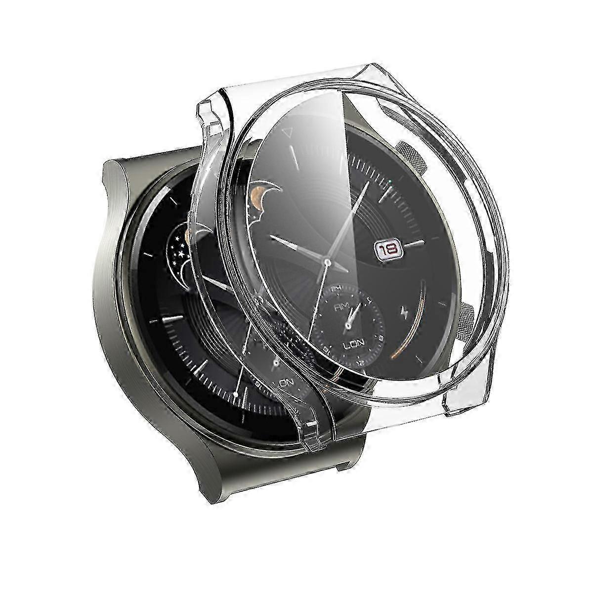 TPU Frame with Tempered Glass Screen Protector Case for Compatible Huawei Watch GT 2 Pro/Classic/Sport