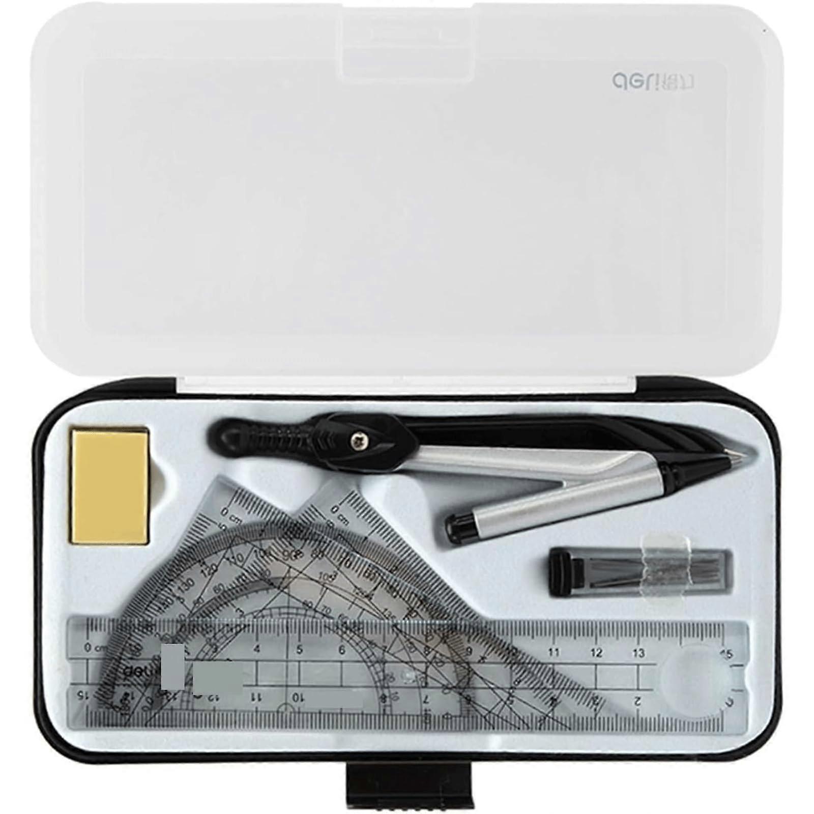Portable Math Compass Set with Ruler, Protractor, Eraser, Pencil Sharpener, and Mechanical Pencils for Geometry