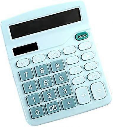1pc Desktop Solar Calculator - 12 Digit Display - Dual Power Student Calculator Office Computer (Blue)
