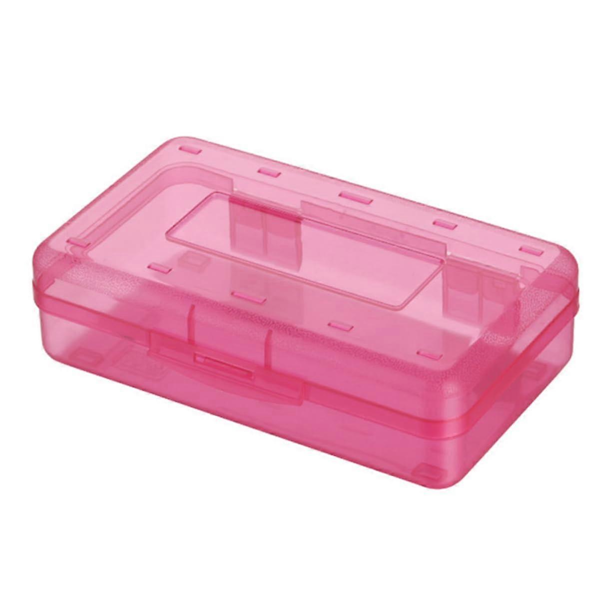 Transparent Plastic Pencil Case - Large Pencil Holder, Stackable Storage Box for Teens, School & Office, Red Color
