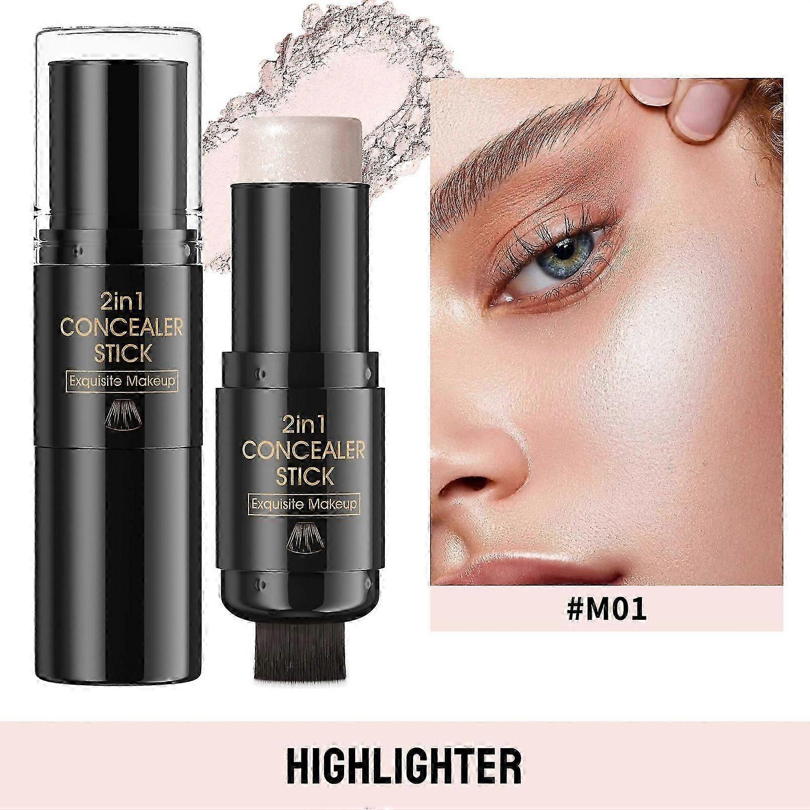 2 in 1 Contouring Stick with Brush, Contouring Face Stick and Makeup Highlighter, Multi-Use Makeup Bronzer Stick, Waterproof, Natural Finish, Long Las