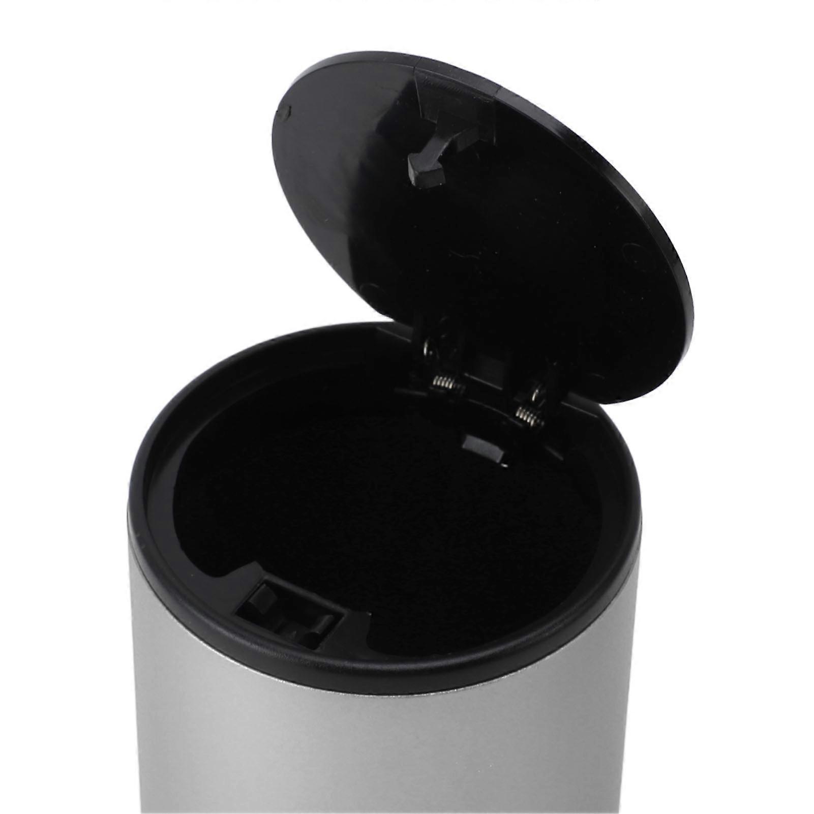 Car Ashtray with Push Type Lid Aluminum Alloy Multifunction Mini Car Trash Can Garbage Container for Outdoor Travel Silver