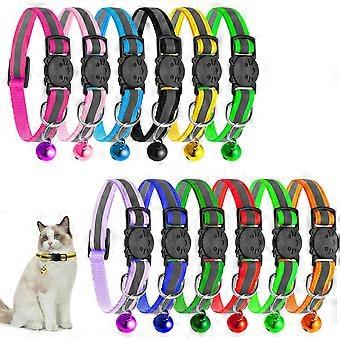 12 Pieces Cat Collar Cat Anti-Strangulation Collar Cat Collar with Reflective Strap and Bell Quick Release Belt Buckle Kitten and Puppy Collar