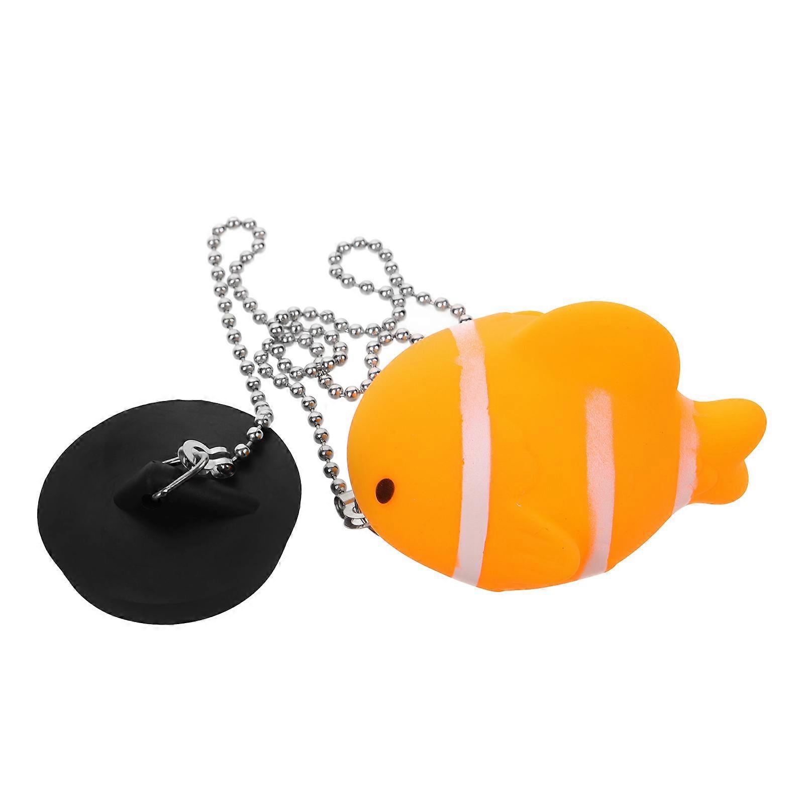 Rubber Bathtub Stopper with Chain, Unique Fish Design, Leak Proof Sink Plug for Kitchen and Bathroom Drain Waste Prevention