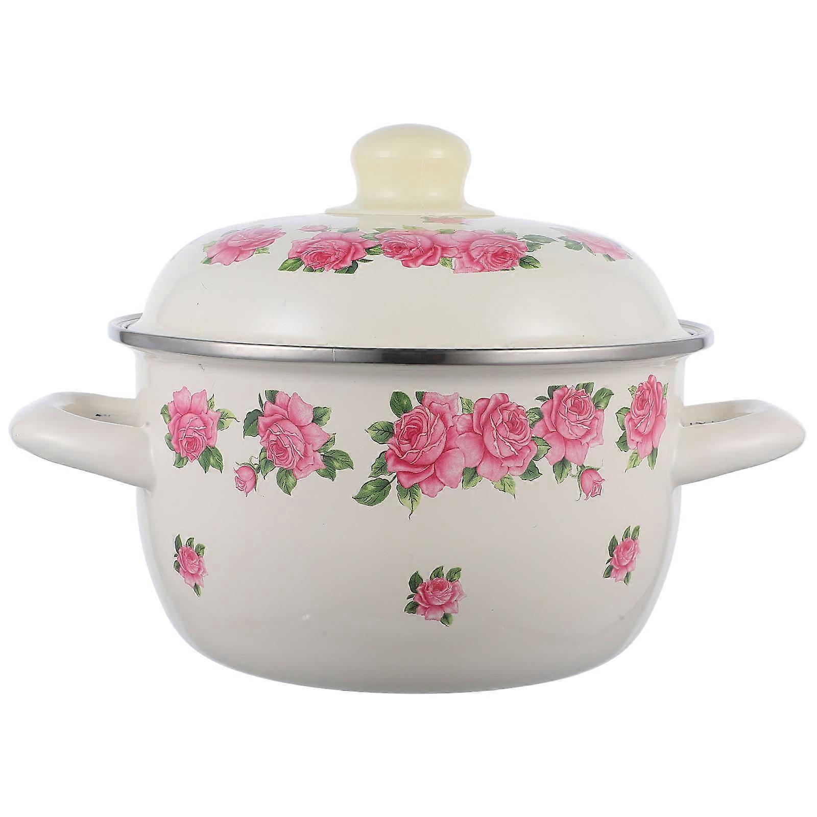 Vintage Yellow Enamel Stock Pot with Lid, Double Handle Saucepan for Soup, Stew & Pasta Cooking, Heat Resistant, Easy Clean, Scald Design, Ideal for