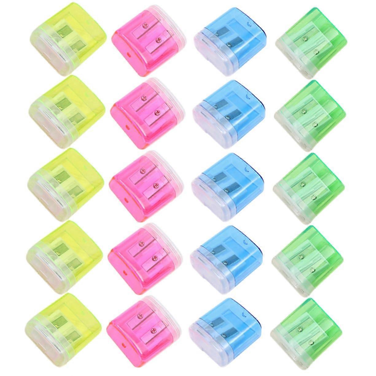 48 Pieces Hand Pencil Sharpener Double Hole Pencil Sharpener with Lid Practical Stationery for School and Office for Artists