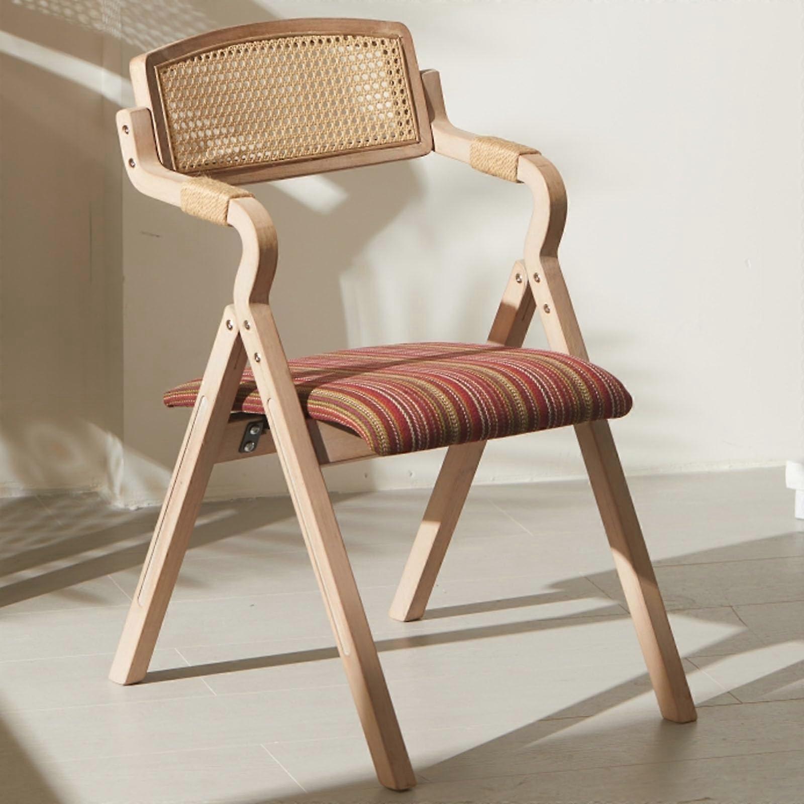 Folding dining chairs made of wood, folding rattan chairs with padded seats, stackable dining chairs, living room chairs with backrests, red fabric.