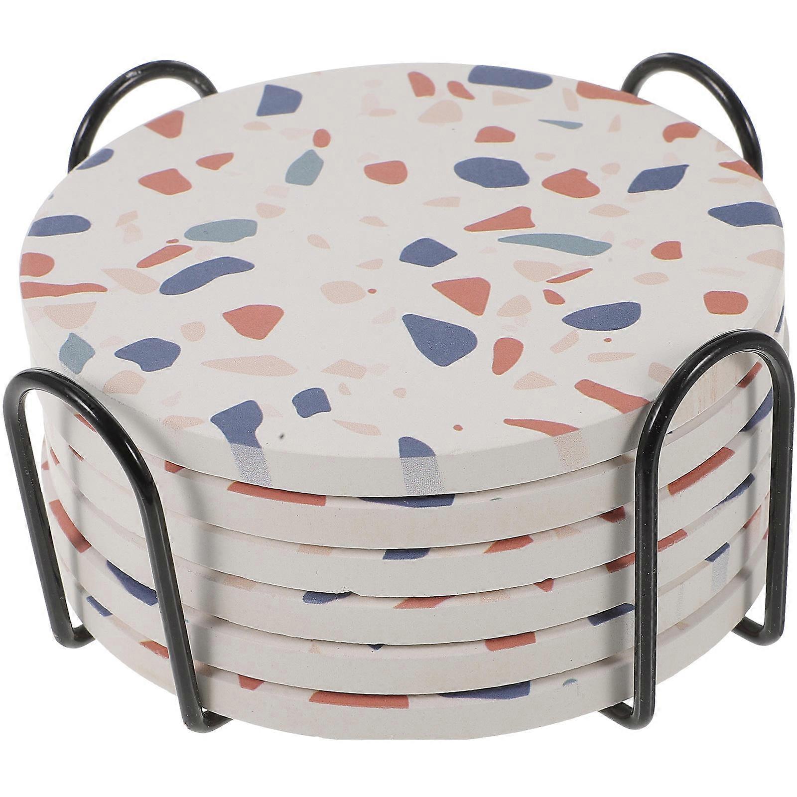 Ceramic Coasters Heat-Resistant Round Coasters For Home Use Multi Color 10x10cm Protects Table Surfaces 7Pack