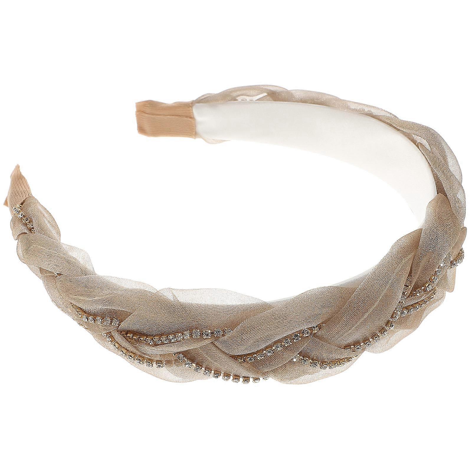 Hair Headband Rhinestone Curved Daily Wear Accessory Coffee Color 1Pcs