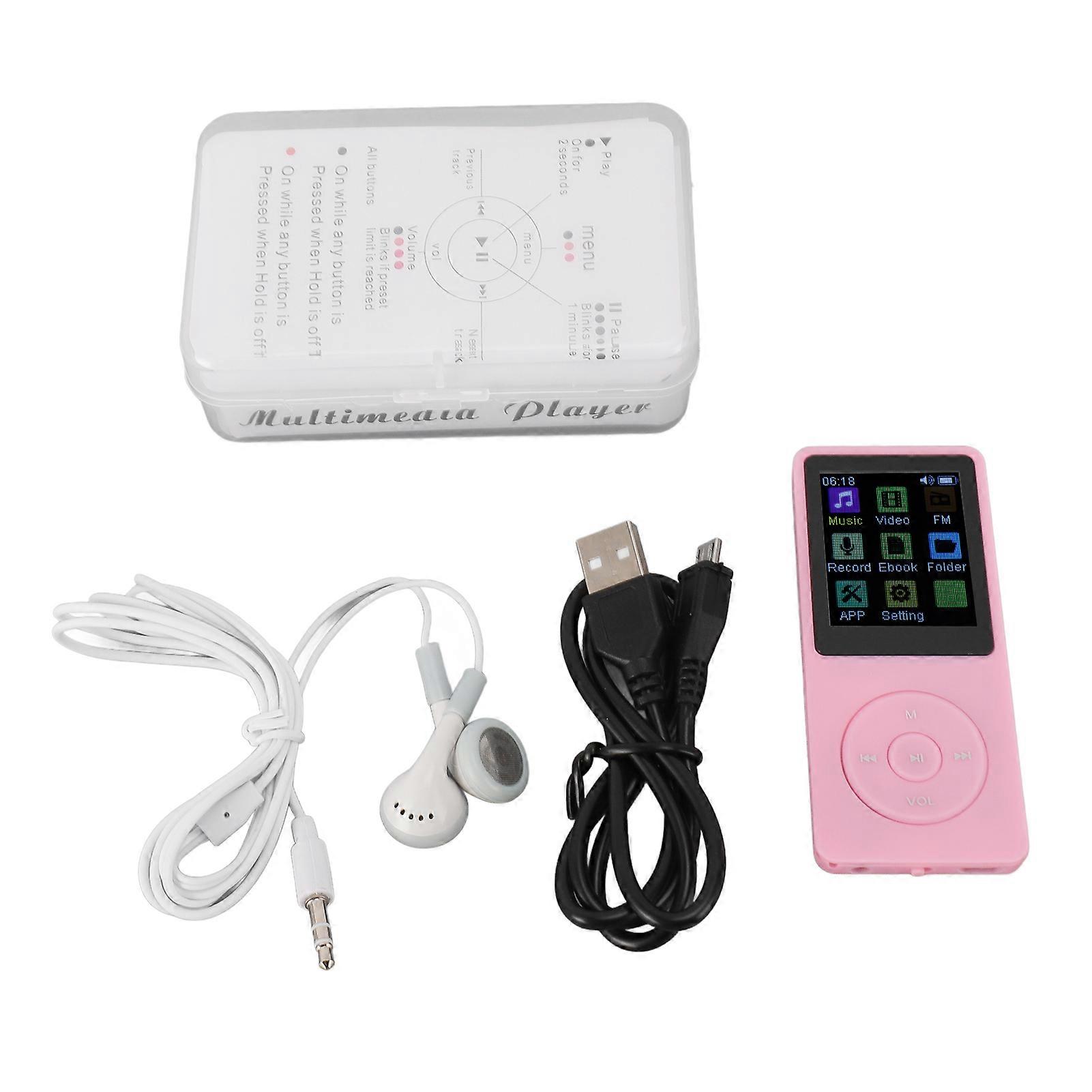 Pink MP3 Player with Bluetooth, Voice Record, Video Playback, 1.82in Screen, No Storage