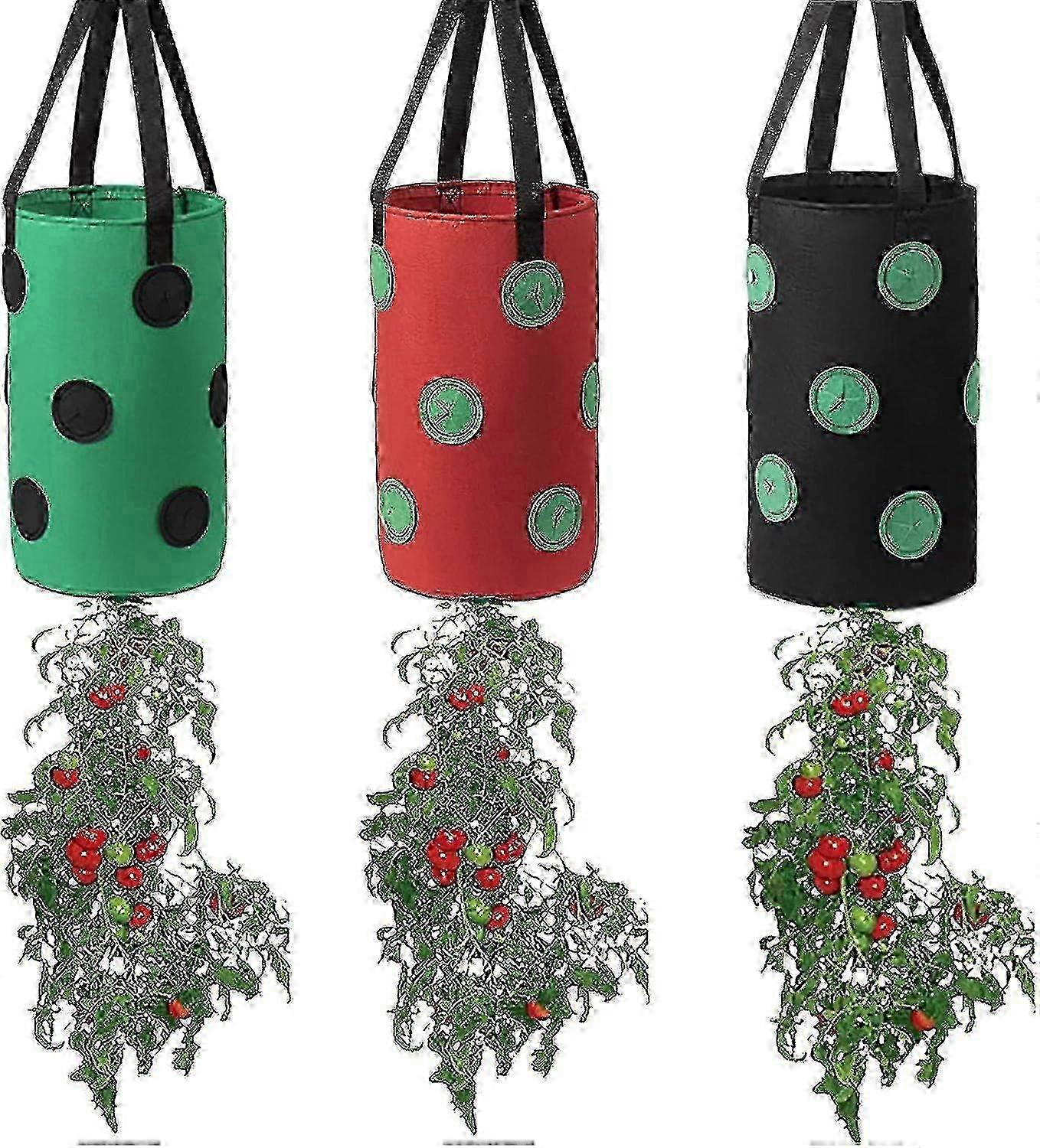 Multi-Color Hanging Grow Bag for Tomatoes & Strawberries - Upside Down Vegetable Planter with 12 Planting Holes & Handle