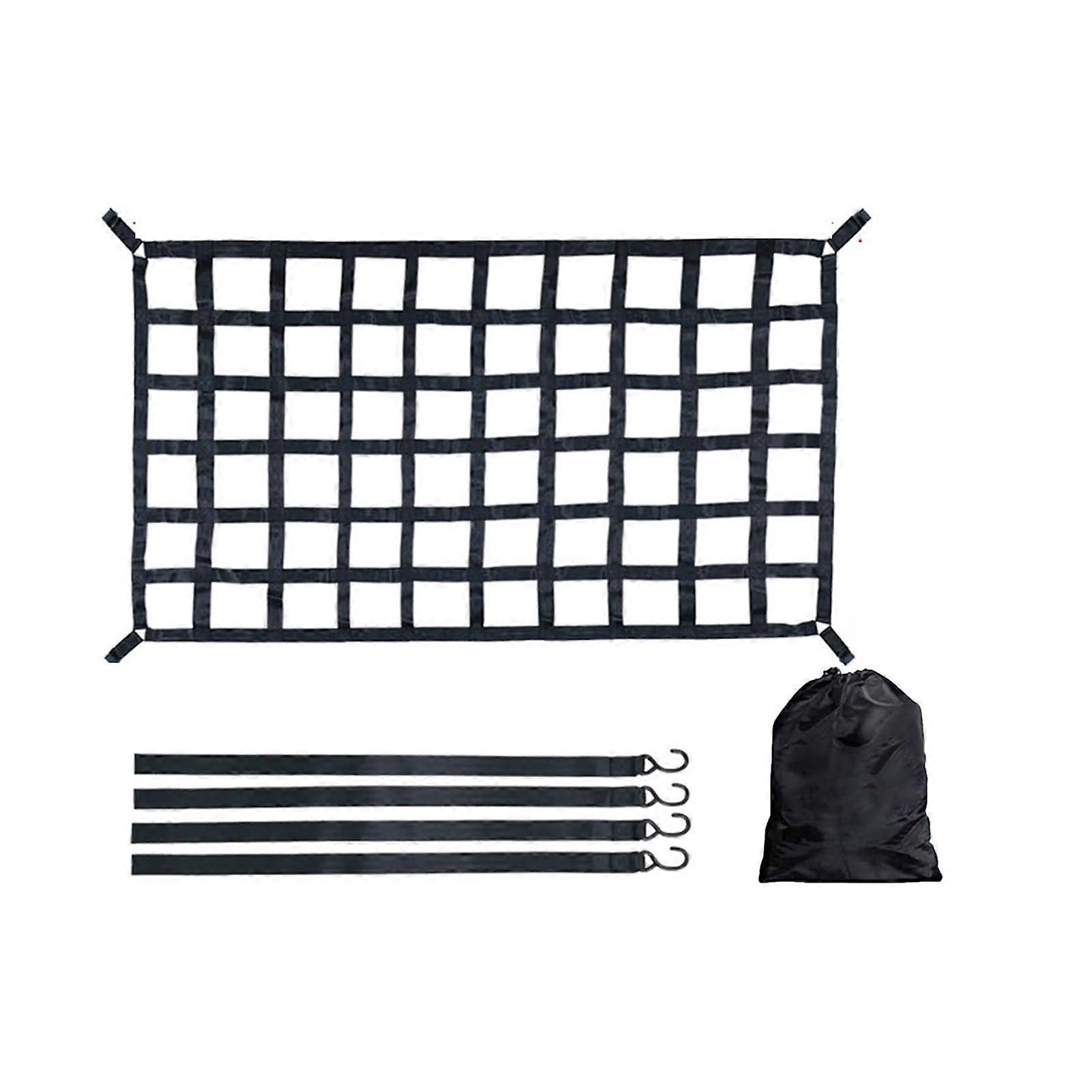 Auto trunk roof net, cargo net, heavyduty cargo net, truck trailer waste container, extended net covers, luggage nets with 4 fixed straps (L).