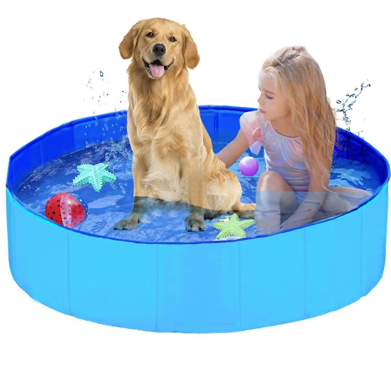 Foldable Anti - Slip PVC Pet & Kids Pool | Durable Fiberboard Kiddie Swimming Bathing Tub (Blue)