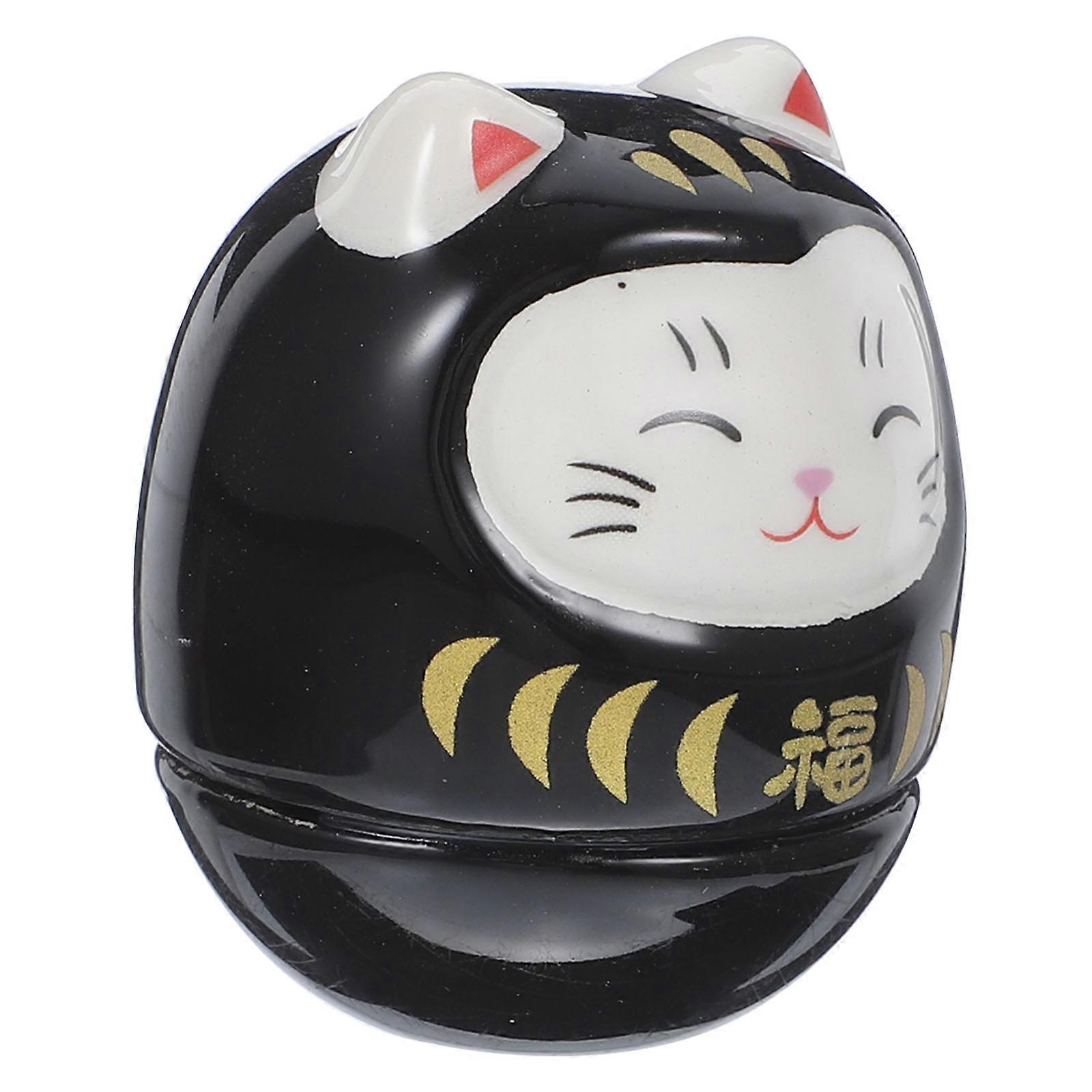 Japanese Cat Tumbler Fortune Cat Statue Decorative Cat Figurine Home Decoration 3.7X3.7X4.5CM and Simple 1Pcs