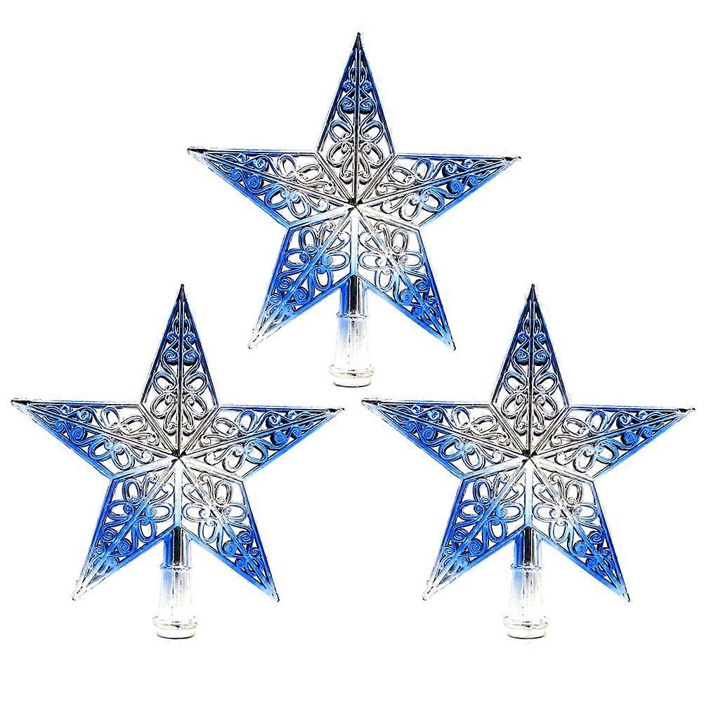 Hollow Out Christmas Star Gradient Blue 20cm Plastic Decorative Item for Christmas 3Pcs