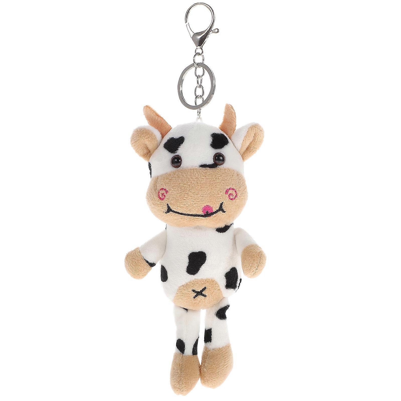 Lovely Cow Shaped Plush Keychain Assorted Color Creative Pendant for Decor 1Pc