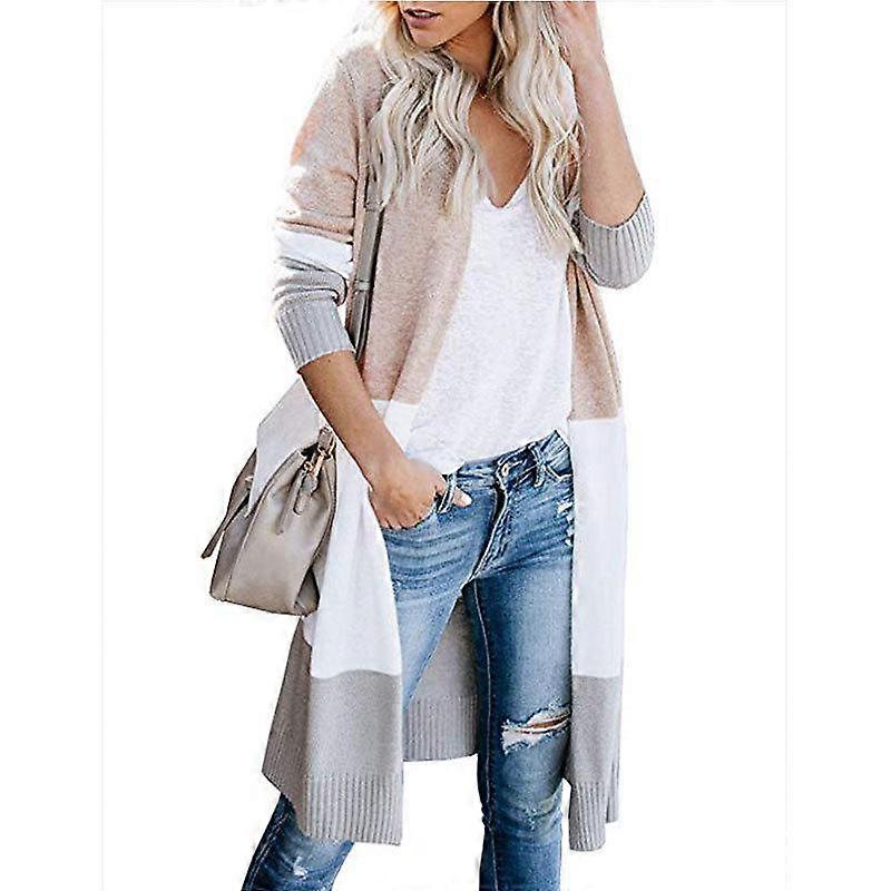 Women's Fall/winter Long Knitted Patchwork Striped Cardigan Sweater