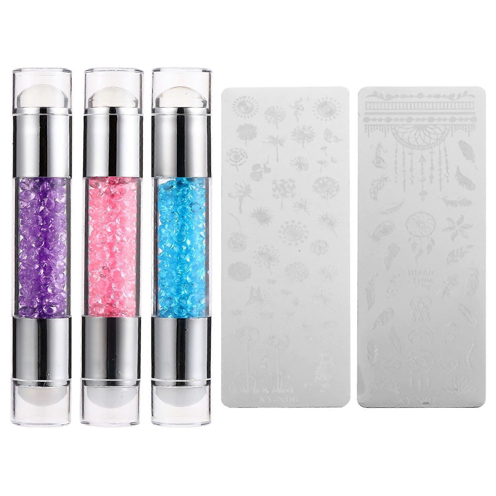 3 Sets Double Ended Nail Art Stamping Tool Kit with Stencils for Unique Nail Designs – Ideal for Beginners and Professionals