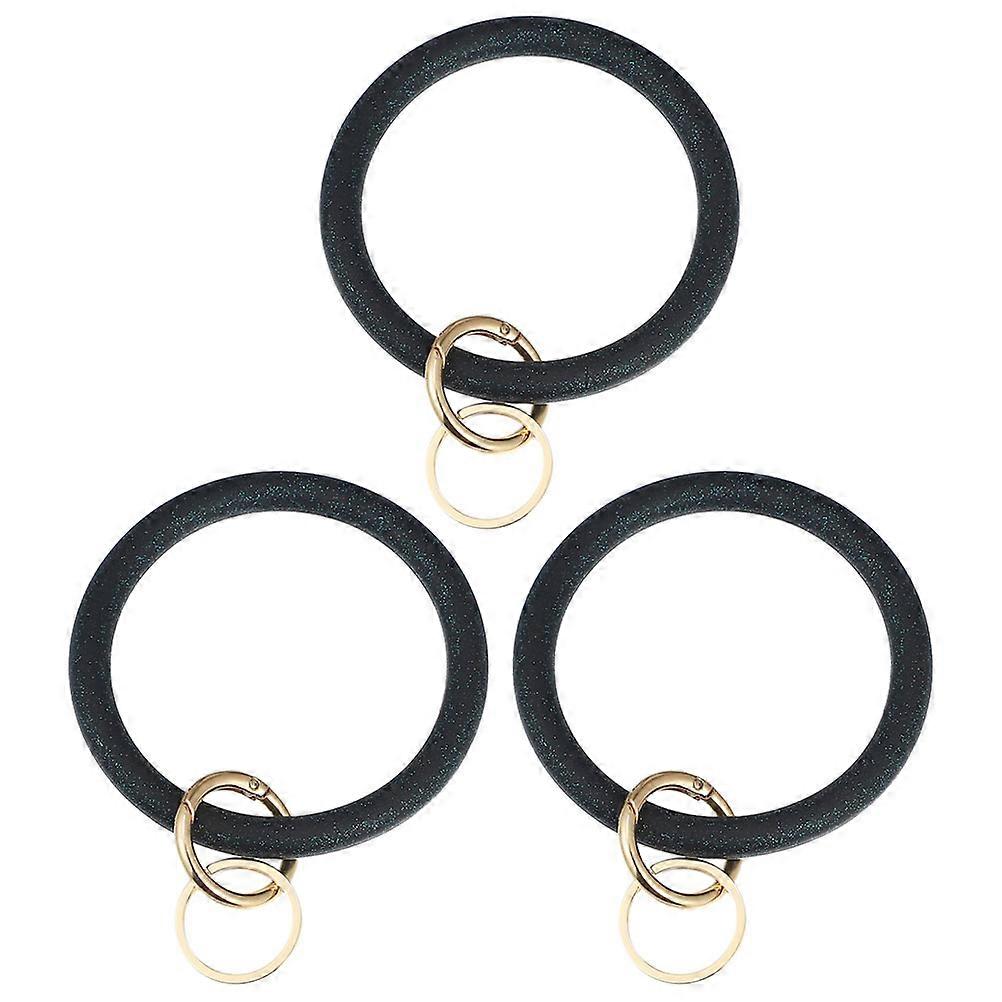 3pcs Silicone Round Bangle Key Ring Bracelet Car Keychain Holder Wristlet Chains