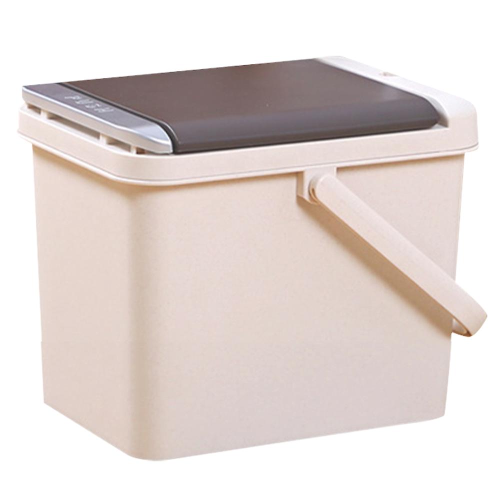 Beige Plastic Tea Trash Can with Lid Compact Storage for Office and Tabletop Use Large Capacity