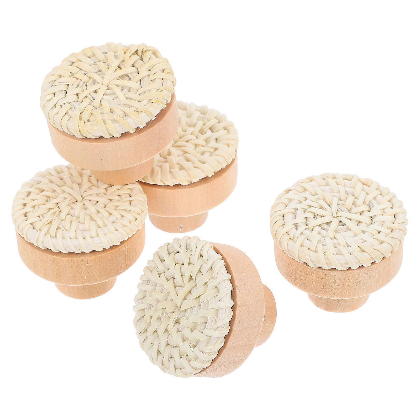Cabinet Wood Pulls Rustic Drawer Knobs For Home Improvement 4.00X4.00X3.00CM Natural Wood Rattan Furniture Handles 5Pack