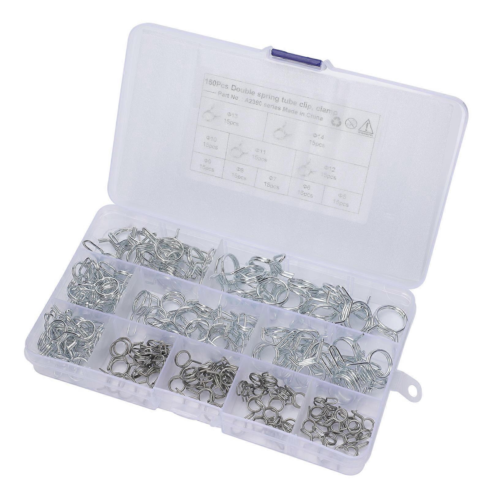 Hose Spring Clamps 150Pcs Assortment Kit For Water Pipe Flexible Connection Control 7X3.9X0.9In