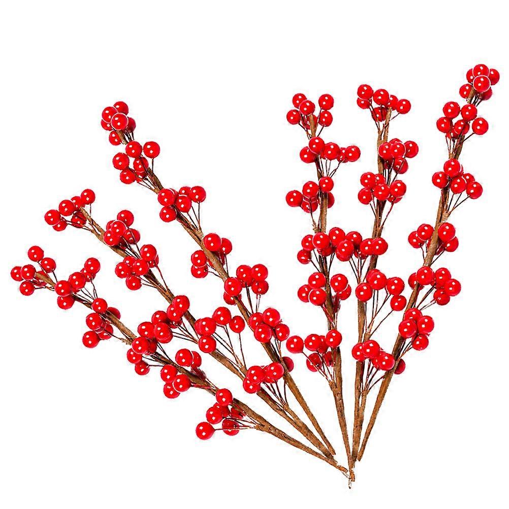Simulated Red Berries Branches Photography Props For Christmas And Event Decor 25X3X3cm 6Pcs