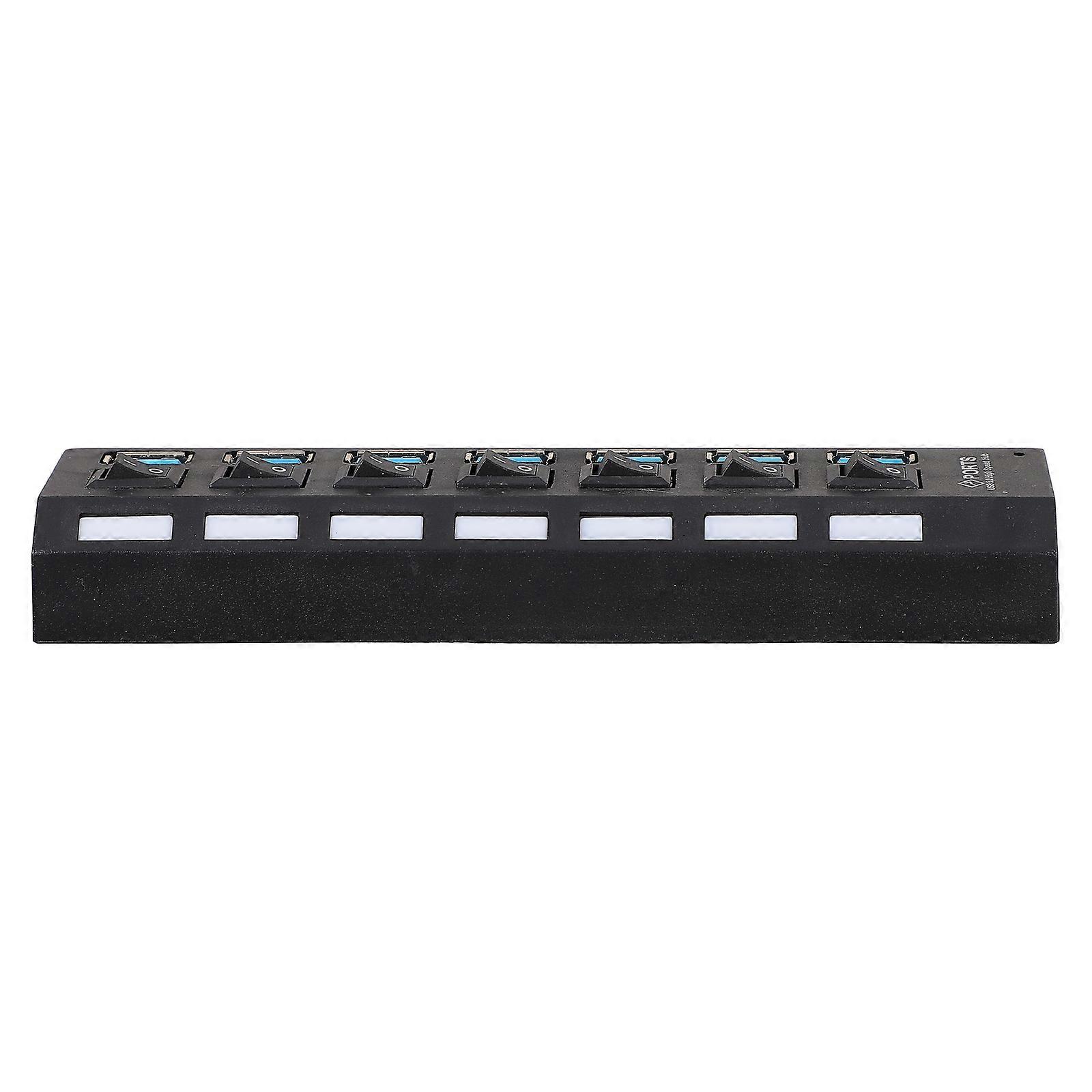 USB 3.0 Transfer Hub 7 Ports For Office Home Travel Use Black 1Pack With High-Speed Transmission