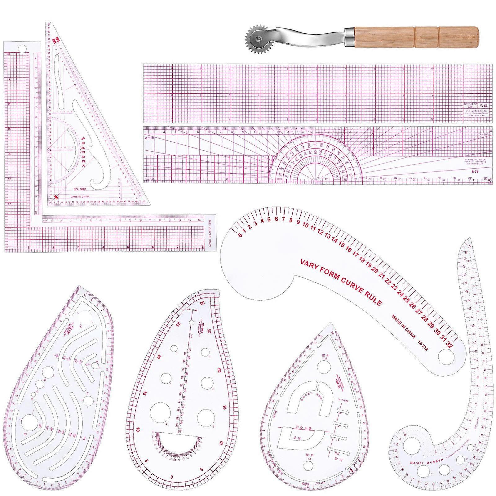 Sewing Ruler Set For Fabric Clothing Tailoring Assorted Color Plastic Cutting 1 Set