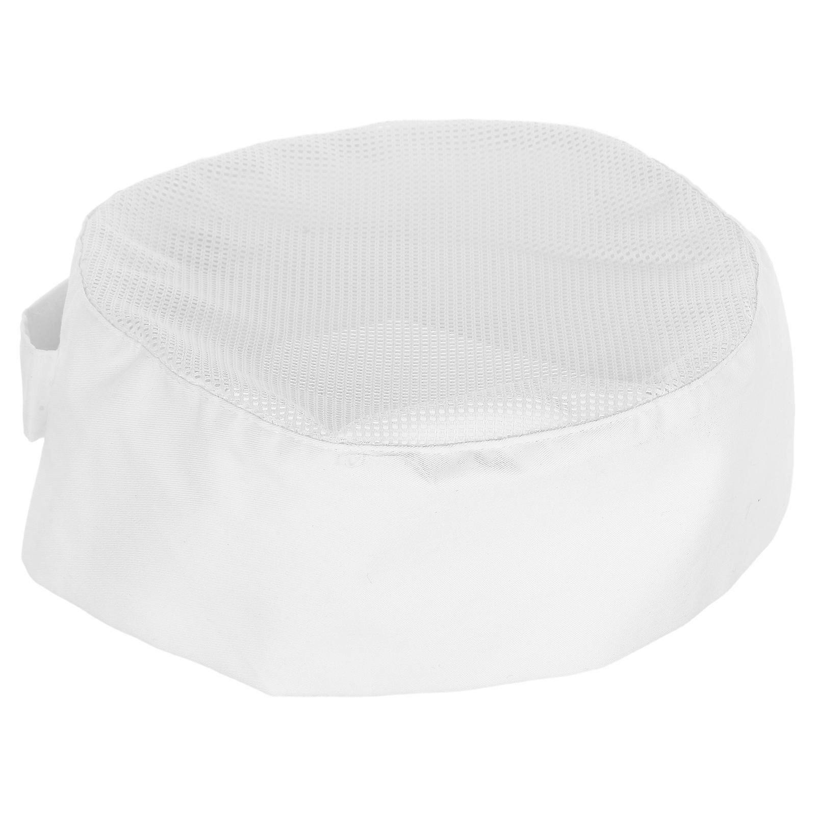 Breathable Mesh Chef Hat Adjustable Hook Loop Strap Polyester Cotton Skull Cap for Catering Cooking Baking One Size Fits Adults White Kitchen Headwear
